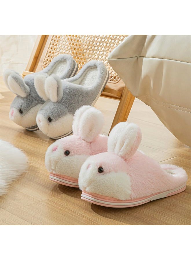 YILANLAN Women's Cute Bunny Animals Slippers Interesting Comfortable Furry Slippers Soft Plush Winter season Keep warm Home Slippers, Grey Slipper, 6.5-7.5 Women/6-6.5 Men - Image 3