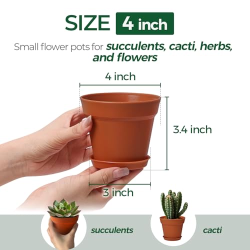 T4U 4 Inch Plant Pots 8Pack Small Flower Pots with Drainage Hole and Saucer Decorative Nursery Pot Bulk for African Violet Snake Plant Succulent Herb and Plants Indoor 8 Pcs 4 Pots - Image 3