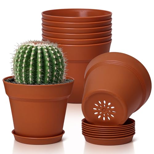 T4U 4 Inch Plant Pots 8Pack Small Flower Pots with Drainage Hole and Saucer Decorative Nursery Pot Bulk for African Violet Snake Plant Succulent Herb and Plants Indoor 8 Pcs 4 Pots - Image 1
