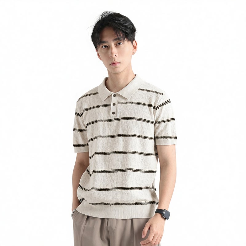 Knitted Polo Shirt Short Sleeve Casual Business Men Top - Image 1