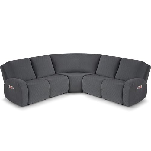 VANSOFY Extra Large Reclining Sectional Couch Covers, Washable 5-Piece Sofa Covers for L Shape Sectional Sofa Corner Seater, Thick, Soft Sofa Slipcovers (5 Seat Recliner Cover,Charcoal Gray) - Image 1