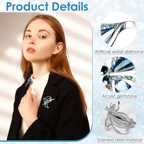 TecoKart® Butterfly Brooch Pin for Women and Men - Stylish Alloy Saree Brooch, Elegant Blue Rhinestone Coat Brooch Pin for Suits, Dresses, Blazers, Sweaters - Image 3