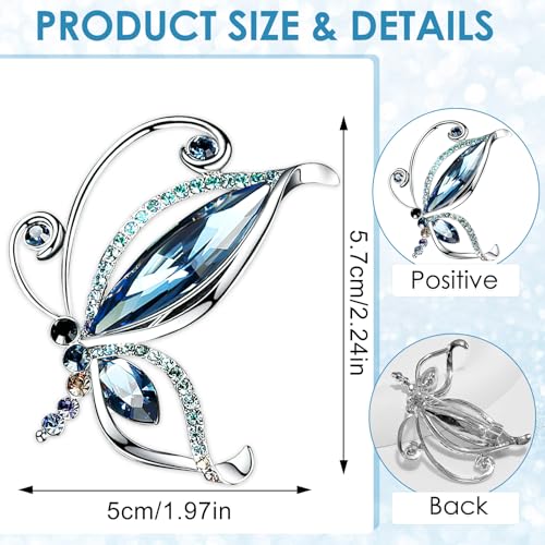 TecoKart® Butterfly Brooch Pin for Women and Men - Stylish Alloy Saree Brooch, Elegant Blue Rhinestone Coat Brooch Pin for Suits, Dresses, Blazers, Sweaters - Image 2