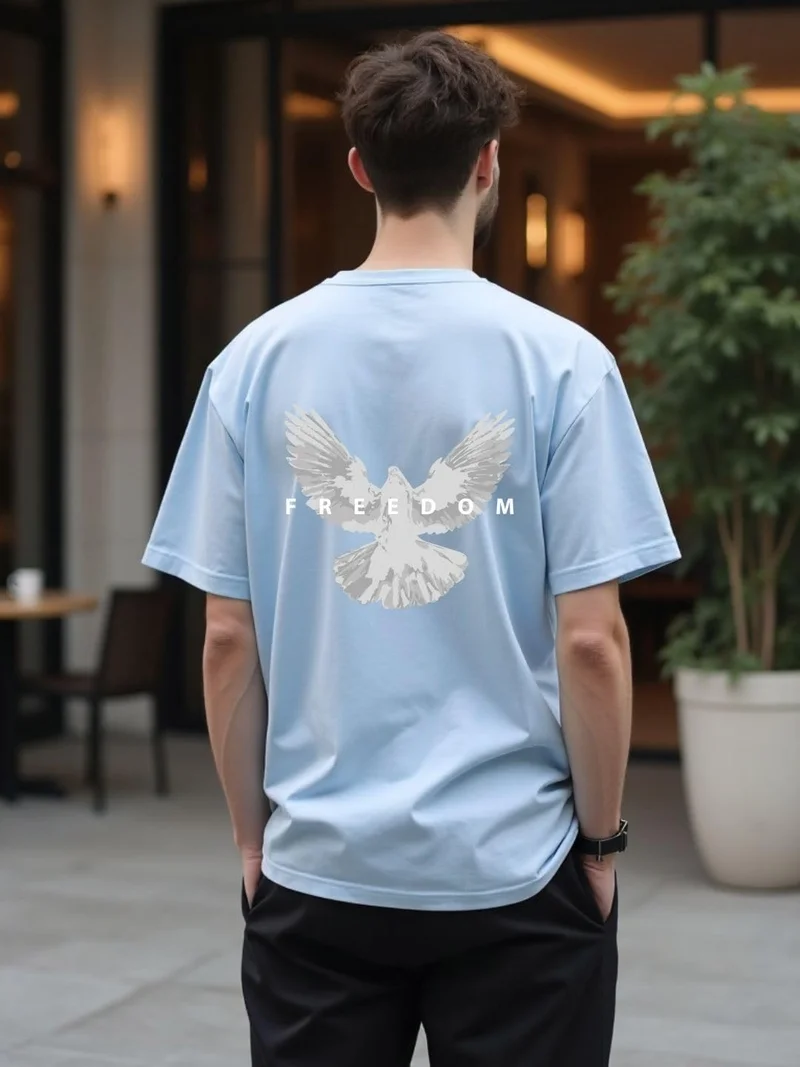 NOBERO  NOBERO Men's Blue Oversized T-Shirt for Men for Men | Best Price UAE