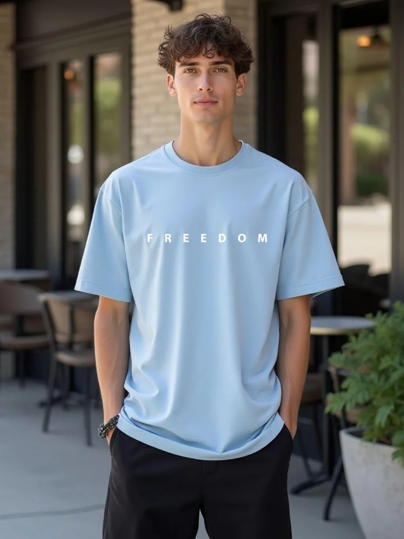 NOBERO  NOBERO Men's Blue Oversized T-Shirt for Men for Men | Best Price UAE