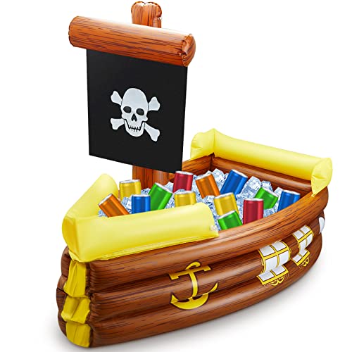 Cunhill Inflatable Pirate Ship Cooler Halloween Inflatable Cooler for Birthday Gasparilla Party Decorations Pool Party Supplies Food Tray Beverage Serving Containers Ice Holder - Image 1
