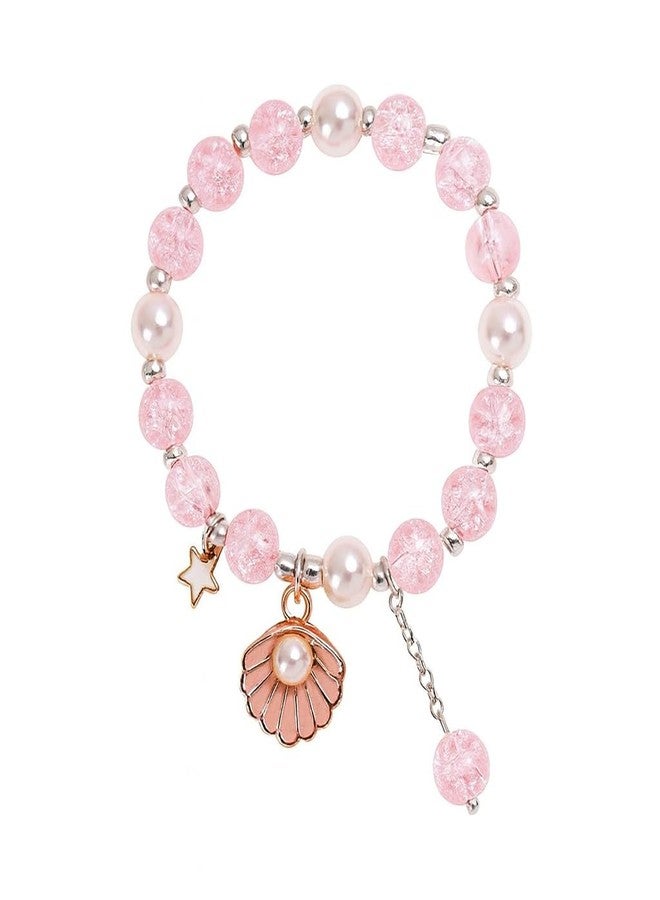 El Regalo Beautiful Shiny Crystals, Shell Pearl, Star Charms Beads Stretch Bracelet for Girls/Kids/Women - Elegant Tassel Bead Bracelet with Pearl Shell & Star Charms - Image 1