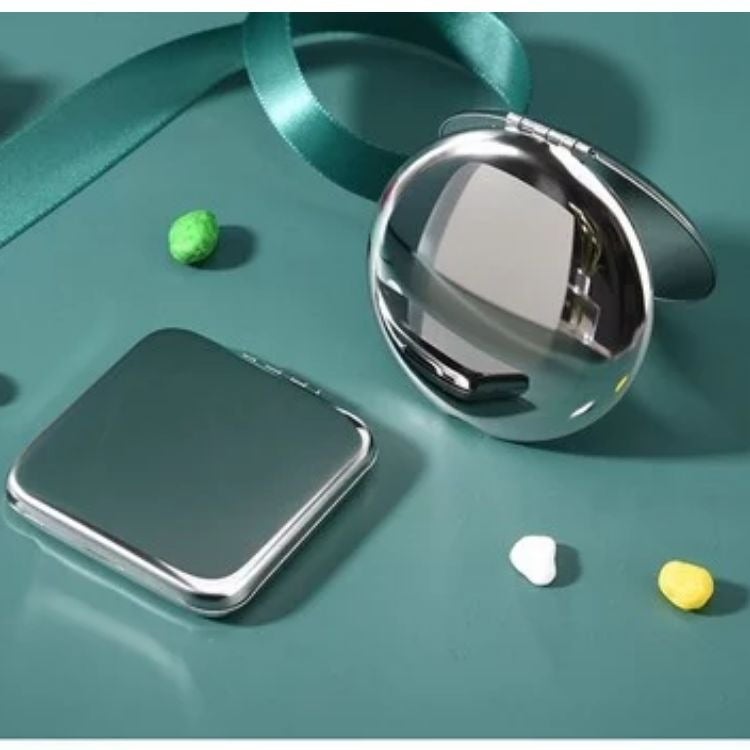 Mirror Portable Stainless Steel Portable Round Makeup Mirror Small Mirror Metal Female Hand-Held Drop-Resistant Solid Color Ins Square - Image 4