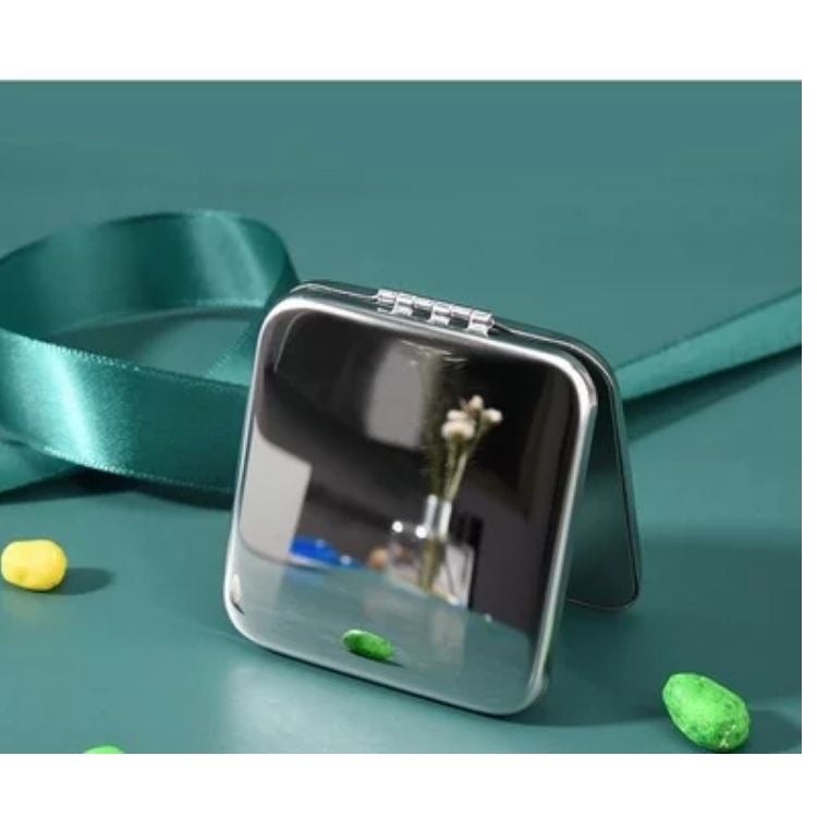 Mirror Portable Stainless Steel Portable Round Makeup Mirror Small Mirror Metal Female Hand-Held Drop-Resistant Solid Color Ins Square - Image 2