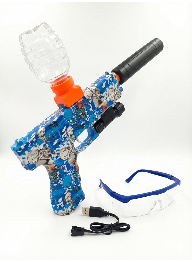 REZZOSS Electric Gel Ball Blaster M1911 Toy Gun – Automatic Hydrogel Splatter Shooter with Blue Graffiti Skull Design | Rechargeable Battery, Silencer, Flashlight & Safety Goggles | Outdoor CS Battle Team Game Gift for Kids Boys 12+ - Image 1