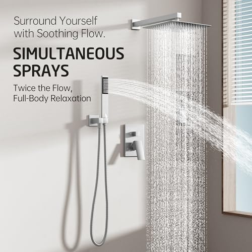 KES Shower Faucet Set, Shower System 12 Inch Rain Shower Head with Handheld Spray, Pressure Balance Shower Faucets Sets Complete Brushed Nickel (cUPC Certified Shower Valve Included), XB6230S12F18-BN - Image 2