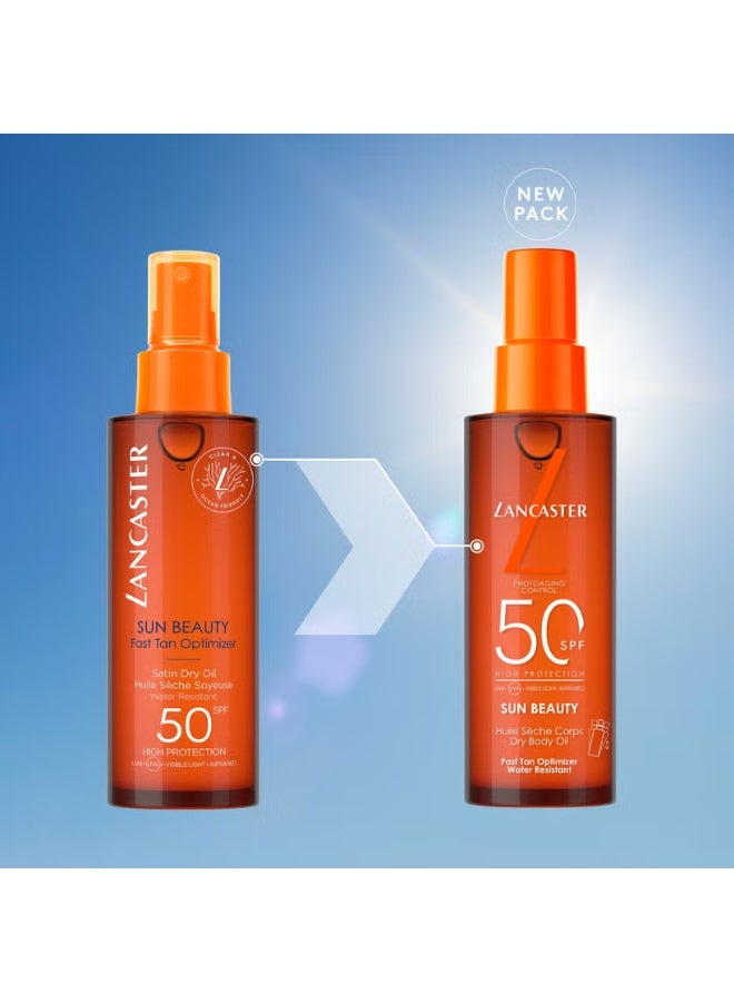 لانكستر صن بيوتي زيت ساتين دراي سريع التسمير للجسم بعامل حماية من الشمس 50، 150 مل - Image 4