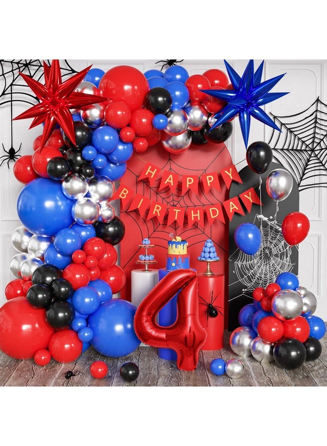 Sllyfo Spider Theme Birthday Decorations Party Supplies Balloon Arch Kit, Spider Theme 4th Birthday Decorations Boys Girls, Spider Theme Birthday Decorations 4 Year Old with Red Blue Balloons - Image 1