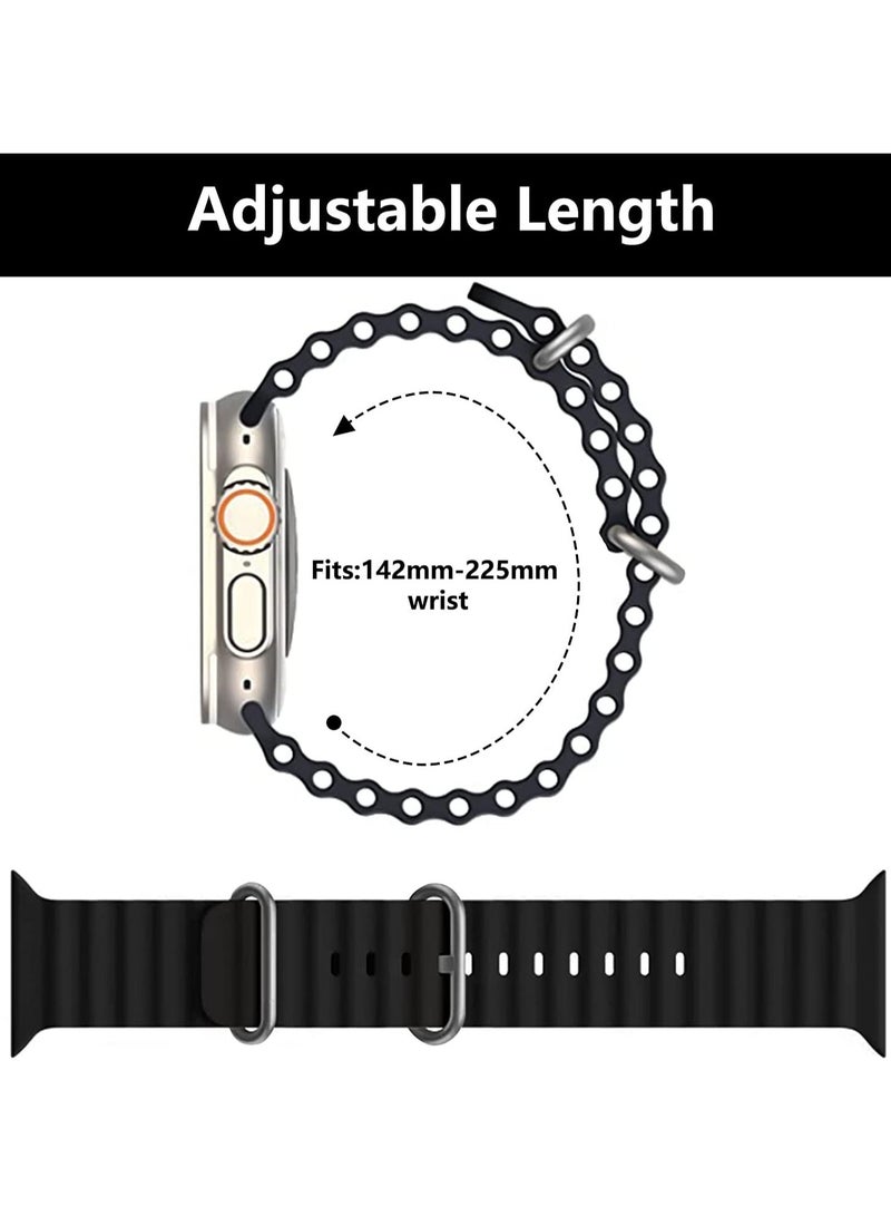 for Apple Watch Band Strap 42mm 44mm 45mm 49mm Ocean Soft Silicone Wristband Sport Replacement Bands with Adjustable Stainless Steel Buckle for iWatch Ultra Series 8 7 SE 6 5 4 3 2 1（Black） - Image 3