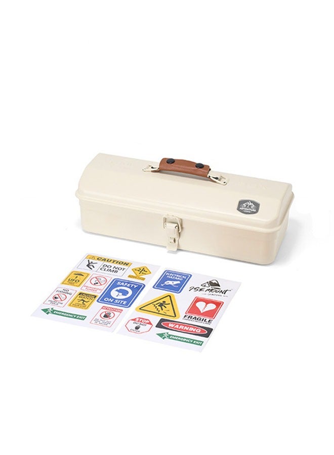 general Outdoor Tools Storage Box Portable Camping Picnic Suitcase Metal Tool Storage Box Sundries Storage Box with Handle (White Toolbox No Printing + Handguard + Small Sticker + Big Sticker + Lining) - Image 1