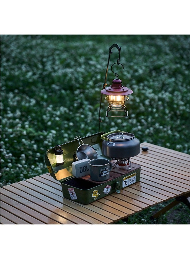 general Outdoor Tools Storage Box Portable Camping Picnic Suitcase Metal Tool Storage Box Sundries Storage Box with Handle (White Toolbox No Printing + Handguard + Small Sticker + Big Sticker + Lining) - Image 3