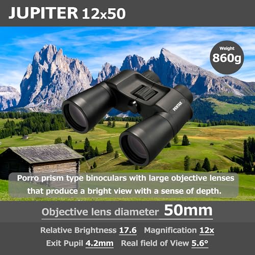 Pentax Jupiter 12x50 Easy Viewing Large Aperture porro Prism Binocular, Black - Image 4