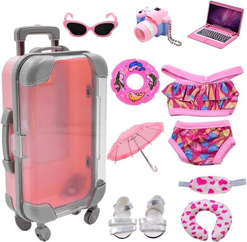INNPOLE Toy Suitcase for Kids Pretend Play Travel with Rolling Wheels, Handle Luggage Role for Boys & Girls Toddlers Portable Lightweight Pink - Image 5