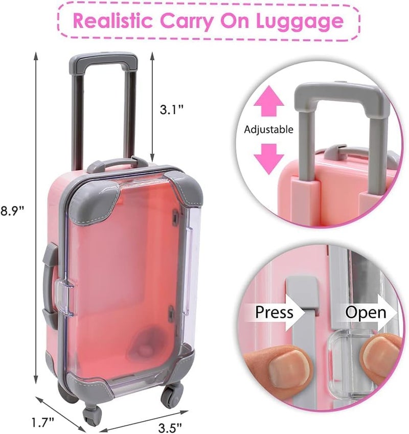 INNPOLE Toy Suitcase for Kids Pretend Play Travel with Rolling Wheels, Handle Luggage Role for Boys & Girls Toddlers Portable Lightweight Pink - Image 2