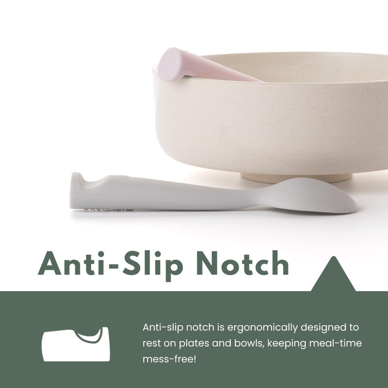 Miniware Silicone Baby Spoon for Training - BPA Free Baby Utensils - Baby Spoons Self Feeding 6 Months | 100% Food Grade Silicone - Modern & Dishwasher Safe Toddler Spoons (Grey and Cotton Candy) - Image 4