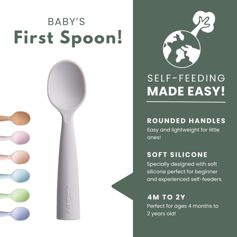 Miniware Silicone Baby Spoon for Training - BPA Free Baby Utensils - Baby Spoons Self Feeding 6 Months | 100% Food Grade Silicone - Modern & Dishwasher Safe Toddler Spoons (Grey and Cotton Candy) - Image 3