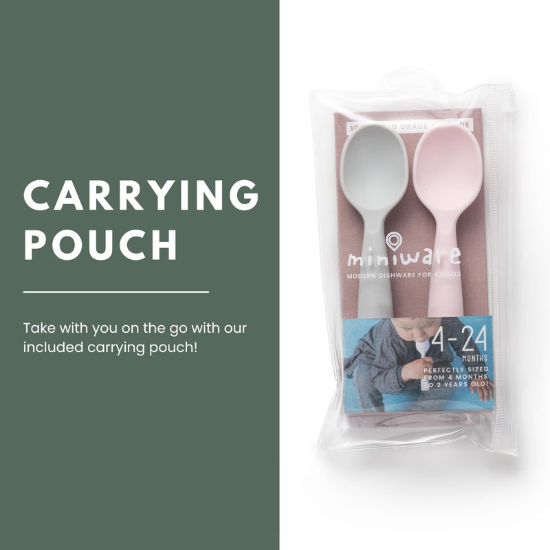 Miniware Silicone Baby Spoon for Training - BPA Free Baby Utensils - Baby Spoons Self Feeding 6 Months | 100% Food Grade Silicone - Modern & Dishwasher Safe Toddler Spoons (Grey and Cotton Candy) - Image 5