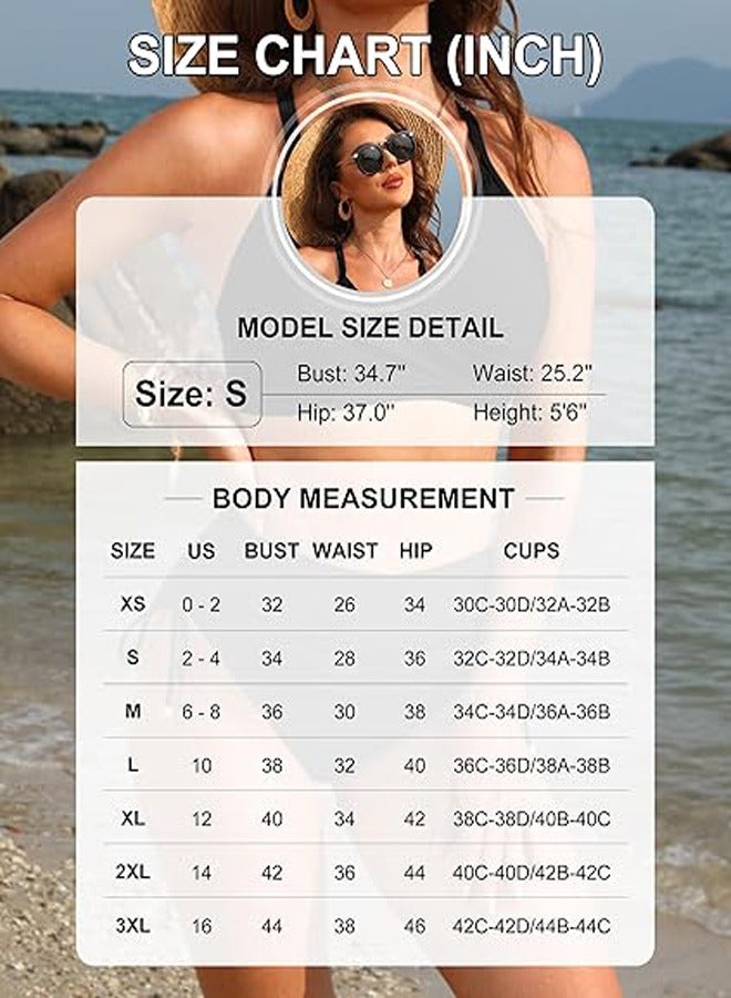 GUDOO طقم بيكيني نسائي بخصر مرتفع مع سحب للحزام للتحكم في البطن، سوييم سوت بتصميم متقاطع مع ربط خلفي، ملابس سباحة (مقاس M). - Image 5