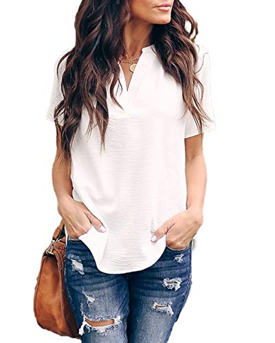 Allimy Women Summer Casual V Neck Dressy Tunic Chiffon Blouses and Tops 2025 Plus Size Large White - Image 1