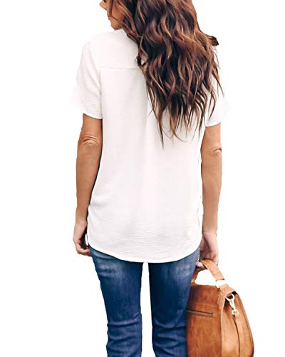 Allimy Women Summer Casual V Neck Dressy Tunic Chiffon Blouses and Tops 2025 Plus Size Large White - Image 4