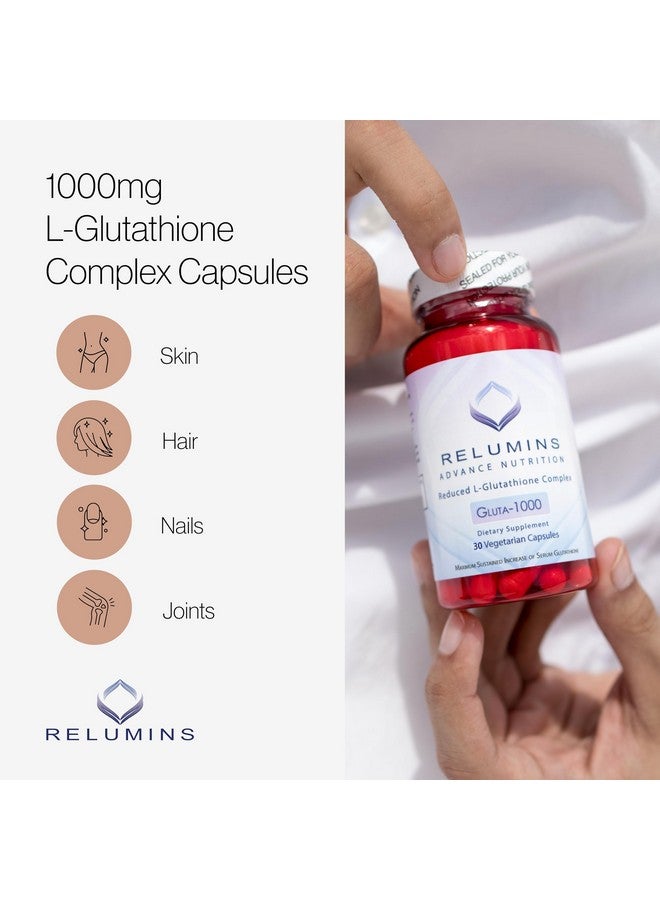 Relumins L Glutathione Supplement Complex - Reduced Glutathione 1000mg with Alpha Lipoic Acid & Rose HIPS Capsules for Nourished & Smoother Skin, Achieve a Holiday Glow, Made in USA - 60 Caps - Image 2