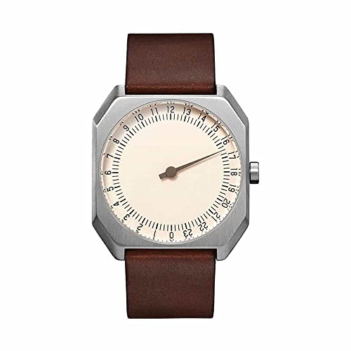 SLOW Jo 17 - Dark Brown Vintage Leather Silver Case Creme Dial Unisex Quartz Watch with Beige Dial Analogue Display and Dark Brown Leather Strap, Beige/Dark Brown, Strap - Image 1