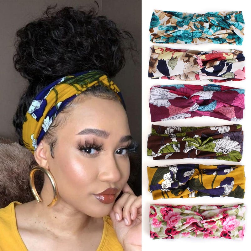 XTREND 6 Pcs Women's Headbands Twisted Cross Elastic Hairbands Yoga Workout Non-Slip Sweat Soft Headbands Solid Color Simple Versatile Hair Accessory Head bands - Image 1