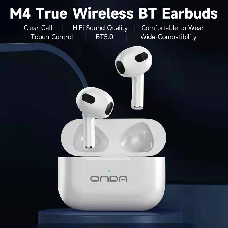 سماعات رأس لاسلكية حقيقية ONDA M4 - سماعات رياضية شبه داخلية - رقاقة بلوتوث 5.0 - مكالمة واضحة - توصيل سهل - تحكم لمس ذكي - لون أبيض - Image 3