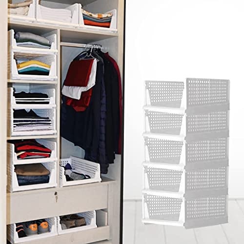 JEYANG Foldable Plastic Wardrobe Organizer - Stackable Storage Solution for Clothes, Ideal for Bathroom, Kitchen, and Bedroom Use (Pack of 5, White) - Image 1