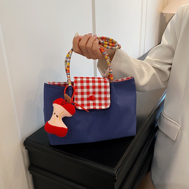 New Women's Shoulder Bag - Quilted Tote with Plaid Contrast - Image 2