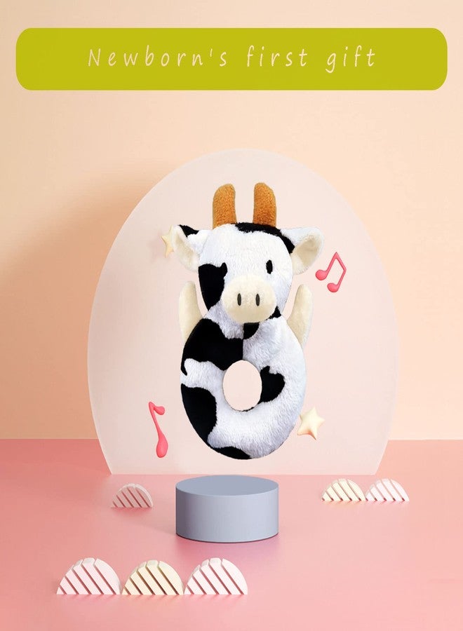 Doindute Baby Cow Soft Rattle Toy, Dairy Cattle Plush Infant Shaker Rattle Easy-Grasp Stuffed Animal Toy, Gifts for Newborns Babies Toddlers Boys Girls, Orange Horns, 6 Inches - Image 4