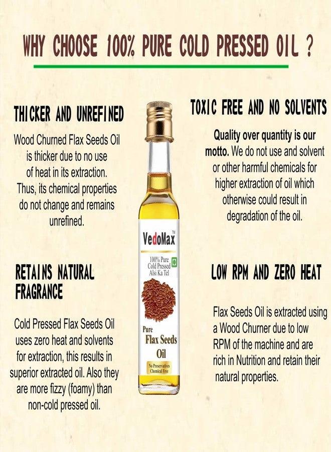 VedoMax Ultra Pure Cold Pressed Natural Virgin Flax Seed Oil | 100% Pure Cold Pressed Natural Virgin Flaxseed Oil |Alsi ka Tel| - (200 ML) - Image 3