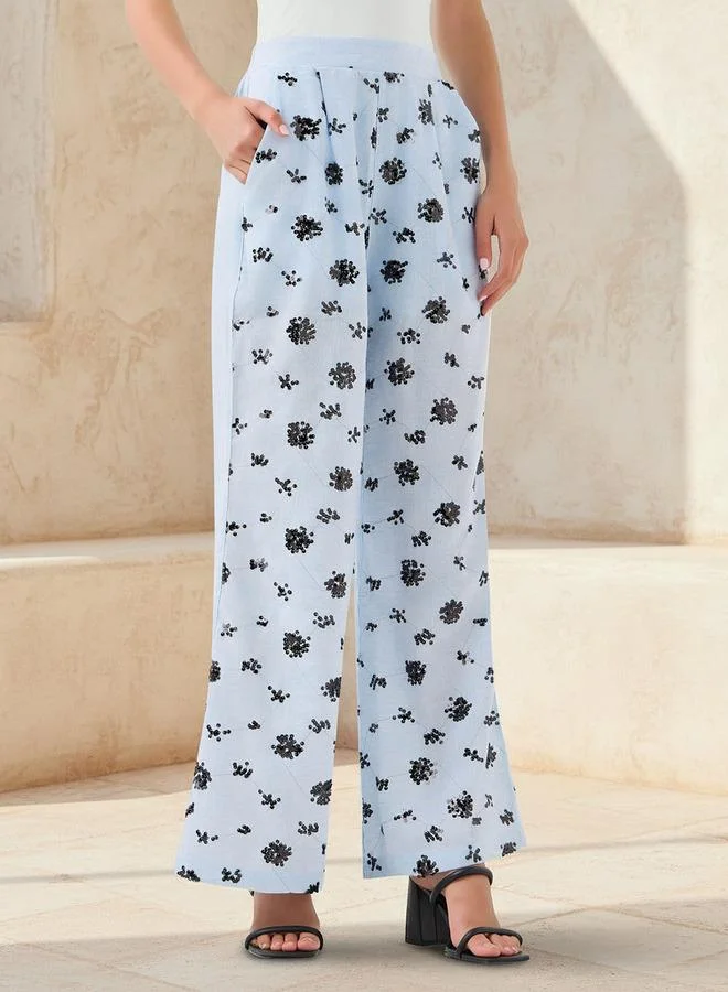 Splash FAV Wide-Leg Trousers with Sequin Embellishment
