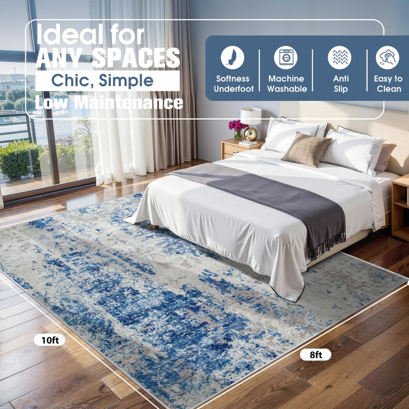 Aelenmu 8x10 Area Rugs for Living Room Rug Washable: Abstract Large Rug for Dining Room Bedroom Carpet Non Slip 8 by 10 Indoor Modern Nursery Home Office Blue Grey White - Image 2