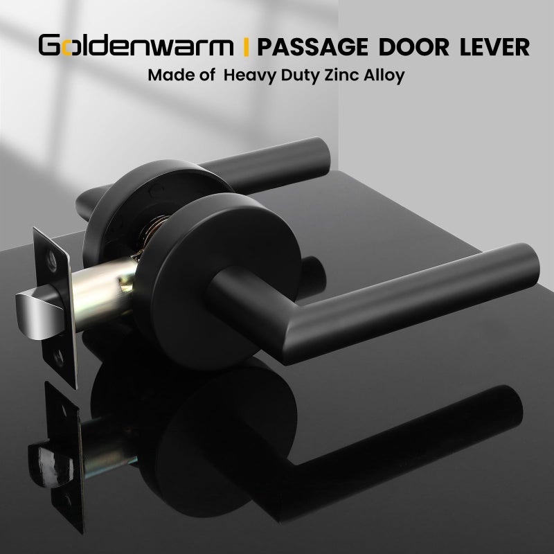 Goldenwarm Black Door Handles Interior  Matte Black Closet Door Handle Indoor  Black Passage Door Lever For Hall And Closet  Zinc Alloy  6 Pack - Image 2