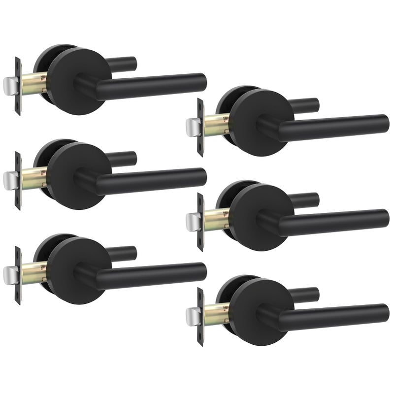 Goldenwarm Black Door Handles Interior  Matte Black Closet Door Handle Indoor  Black Passage Door Lever For Hall And Closet  Zinc Alloy  6 Pack - Image 1