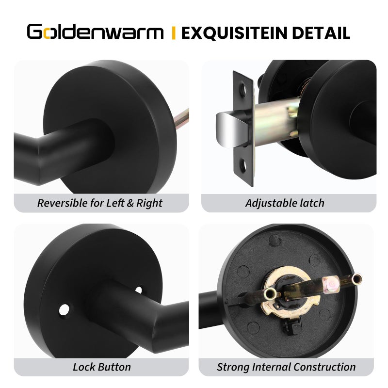 Goldenwarm Black Door Handles Interior  Matte Black Closet Door Handle Indoor  Black Passage Door Lever For Hall And Closet  Zinc Alloy  6 Pack - Image 3