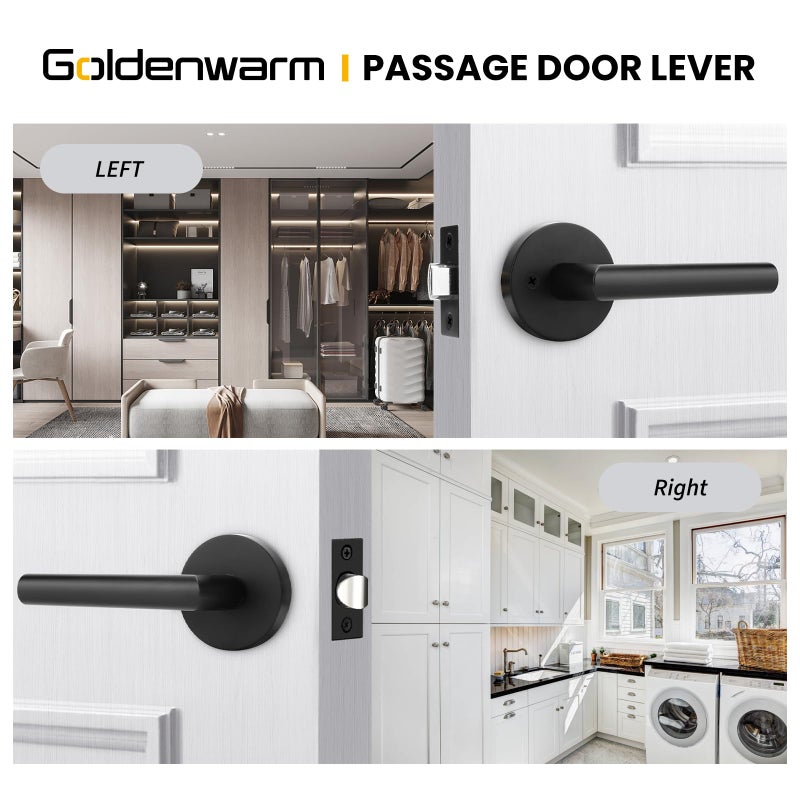 Goldenwarm Black Door Handles Interior  Matte Black Closet Door Handle Indoor  Black Passage Door Lever For Hall And Closet  Zinc Alloy  6 Pack - Image 4