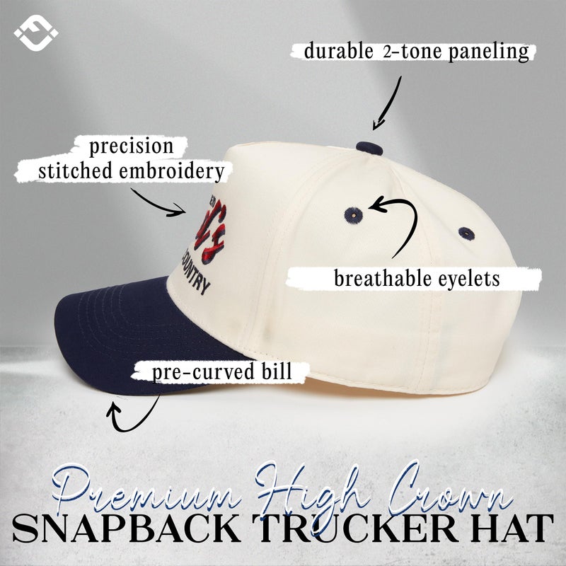 Funky Junque Two-Tone Canvas Snapback Baseball Cap - Get Me to God's Country - Navy/Beige - Image 3