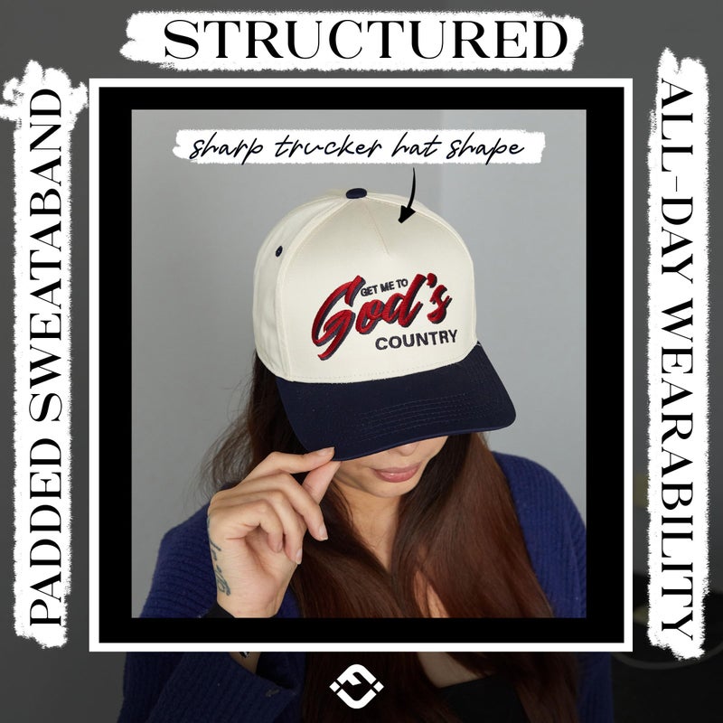 Funky Junque Two-Tone Canvas Snapback Baseball Cap - Get Me to God's Country - Navy/Beige - Image 4