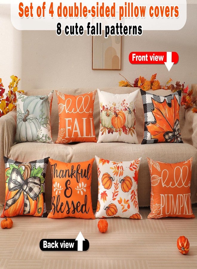 multiwins Fall Decorations Set Of 4 Double-Sided Print Fall Pillow Covers with 8 Cute Different Looks with Autumu Decor, Bright And Colorful, 18" x 18" Soft Linen Throw Pillow Covers for Outdoor & Indoor Use - Image 2