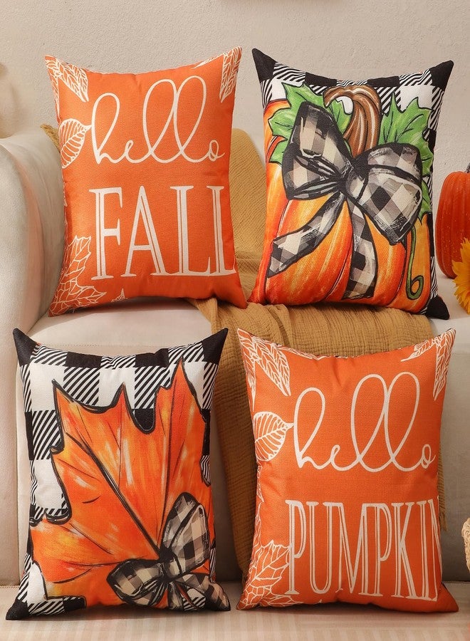 multiwins Fall Decorations Set Of 4 Double-Sided Print Fall Pillow Covers with 8 Cute Different Looks with Autumu Decor, Bright And Colorful, 18" x 18" Soft Linen Throw Pillow Covers for Outdoor & Indoor Use - Image 1