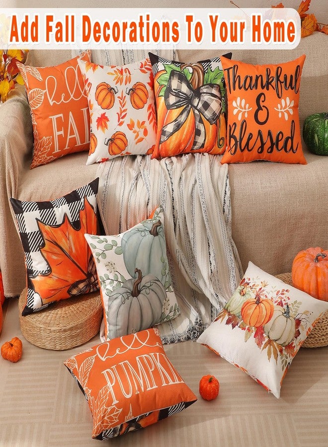 multiwins Fall Decorations Set Of 4 Double-Sided Print Fall Pillow Covers with 8 Cute Different Looks with Autumu Decor, Bright And Colorful, 18" x 18" Soft Linen Throw Pillow Covers for Outdoor & Indoor Use - Image 4