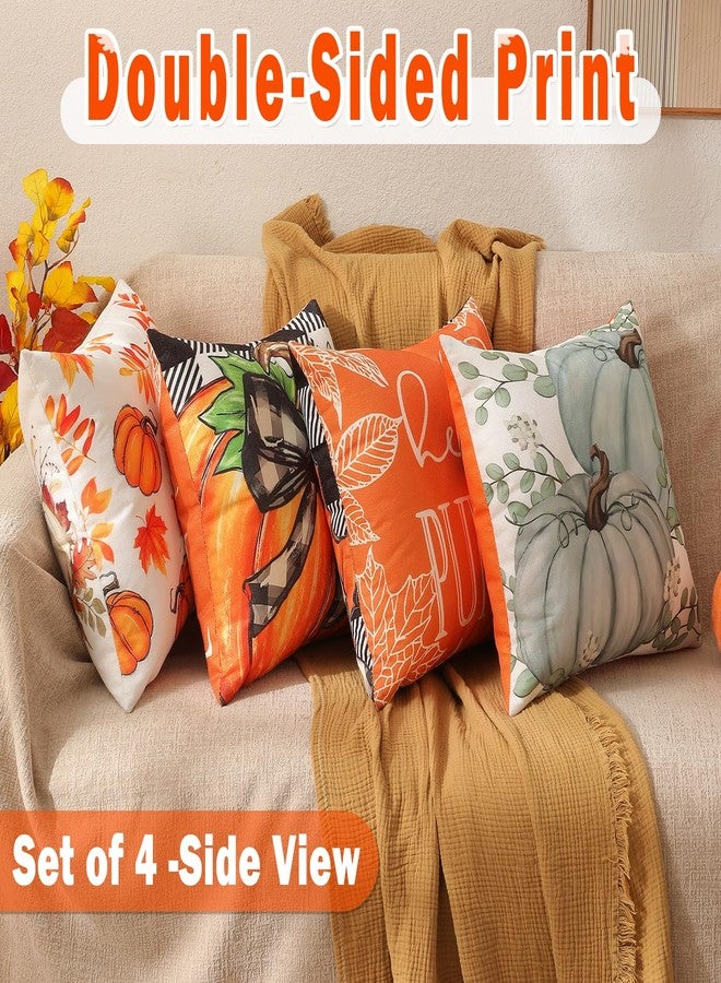 multiwins Fall Decorations Set Of 4 Double-Sided Print Fall Pillow Covers with 8 Cute Different Looks with Autumu Decor, Bright And Colorful, 18" x 18" Soft Linen Throw Pillow Covers for Outdoor & Indoor Use - Image 3