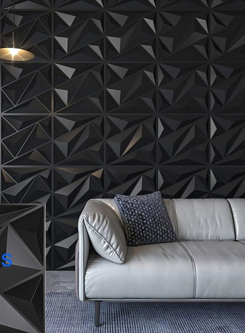 إيزي سو 12 قطعة من ألواح الجدران ثلاثية الأبعاد المصنوعة من مادة PVC السوداء - غطاء جداري بتصميم ماسي (30 × 30 سم) لغرفة المعيشة وغرفة النوم والمكتب والردهة - Image 2